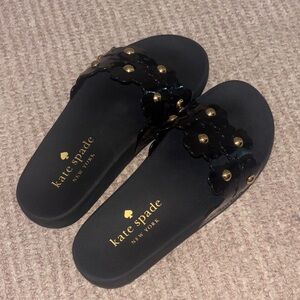 Kate Spade Black and Gold Floral Sandals